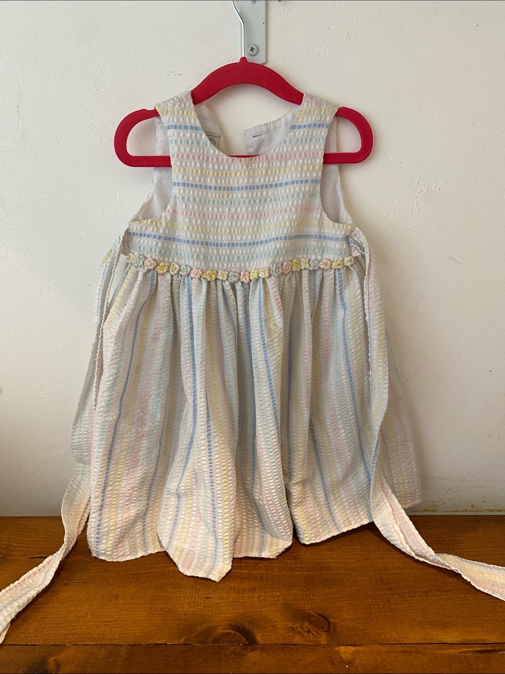 Pastel Striped Seersucker Tie-Back Sundress
